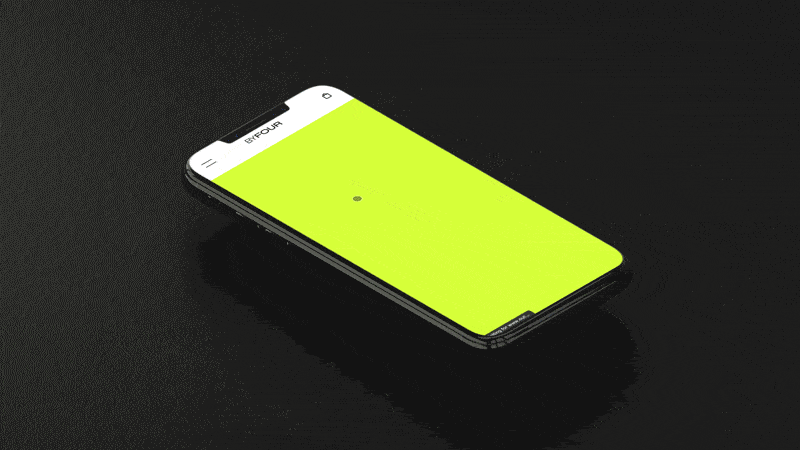 Animated gif of the Out By Four Home page on a floating iphone. 