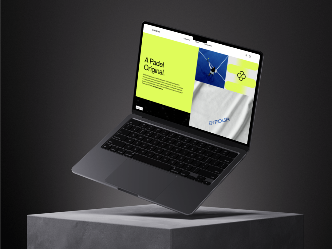 Macbook Pro mockup showing the By Four Landing page developed by Can O' Baked Beans.