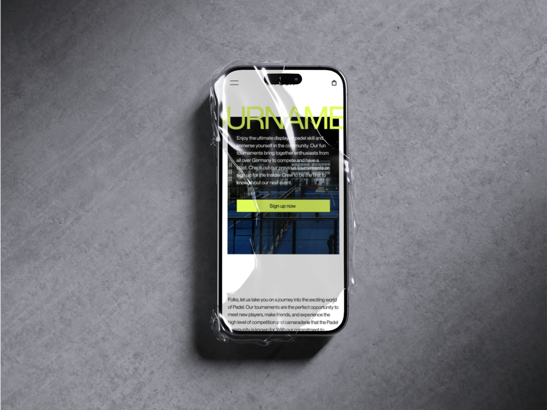 Iphone mockup showing the By Four Tournaments page developed by Can O' Baked Beans.